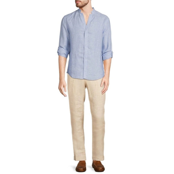 Murano Baird McNutt Linen Mandarin Collar Roll-Tab Long-Sleeve Woven Shirt LT - Picture 1 of 11